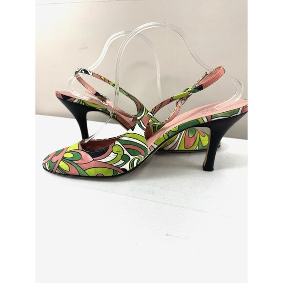 Circa Joan & David Pink-Green Slingback Heels Women’s Size 10M Retro Discocore - Picture 3 of 16
